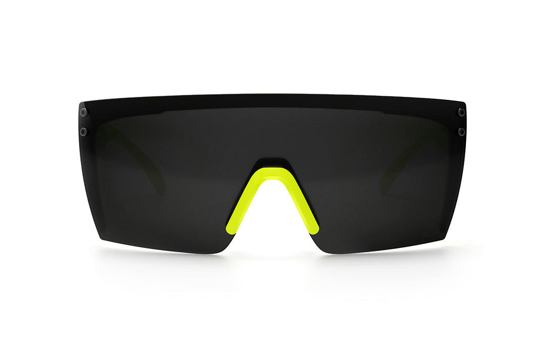 Front view of Heat Wave Visual Lazer Face Z87 Sunglasses with neon yellow frame and black lens.