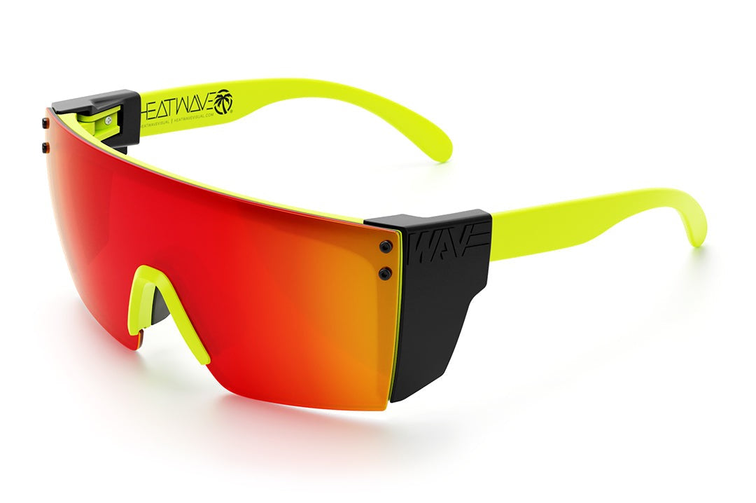 Heat Wave Visual Lazer Face Z87 Sunglasses with neon yellow frame, sunblast orange yellow lens and black side shields.