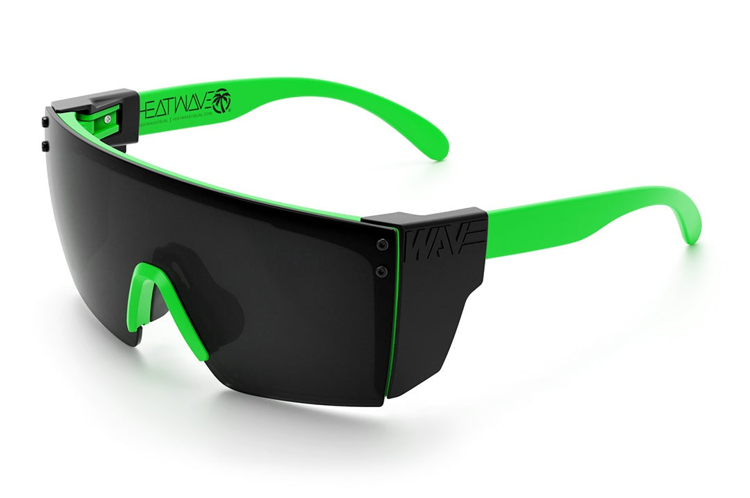 Heat Wave Visual Lazer Face Z87 Sunglasses with moto green frame, black lens and black side shields.