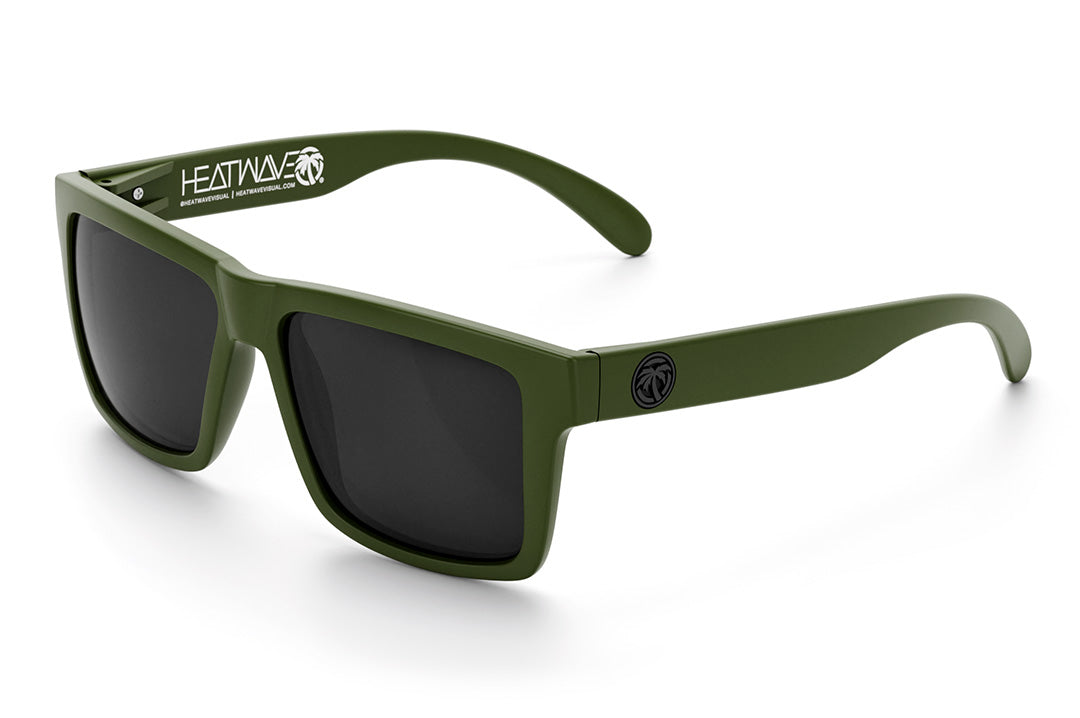 Heat Wave Visual Vise Sunglasses with OD green frame and black lenses.