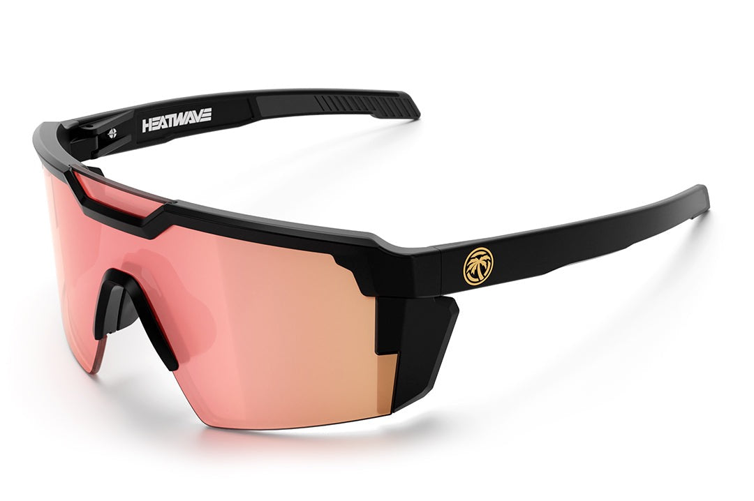 Heat Wave Visual Future Tech Sunglasses with black frame and rose gold lens.