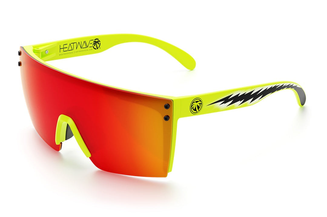 Heat Wave Visual Lazer Face Z87 Sunglasses with neon yellow frame, sparky print arms and sunblast orange yellow lens.