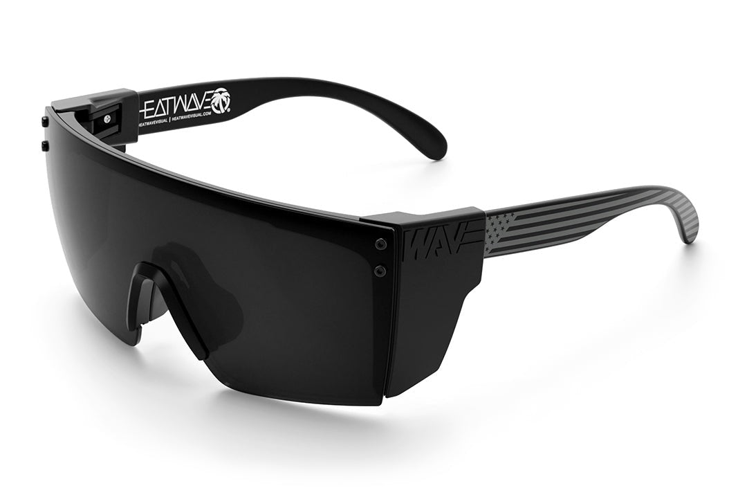 Heat Wave Visual Lazer Face Z87 Sunglasses with black frame, socom print arms, black lens and black side shields.