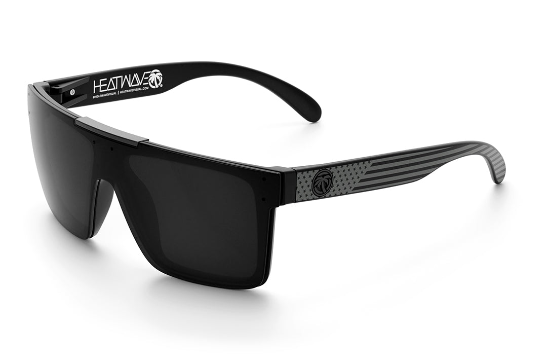 Heat Wave Visual Quatro Sunglasses with black frame, socom print arms and black lens.