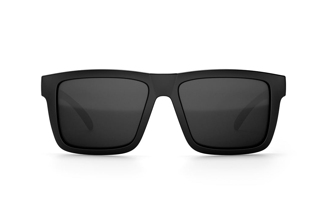 Front view of Heat Wave Visual XL Vise Sunglasses with black frame, socom print arms and black lenses.