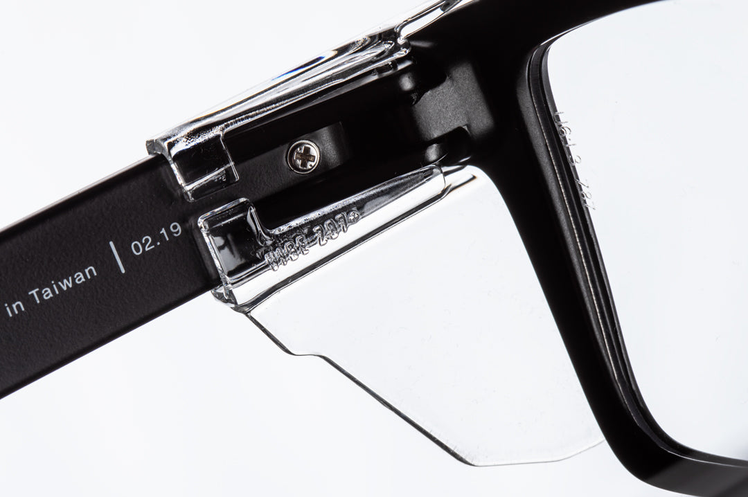 Heat Wave Visual Vise Clear Side Shields place on vise sunglasses.