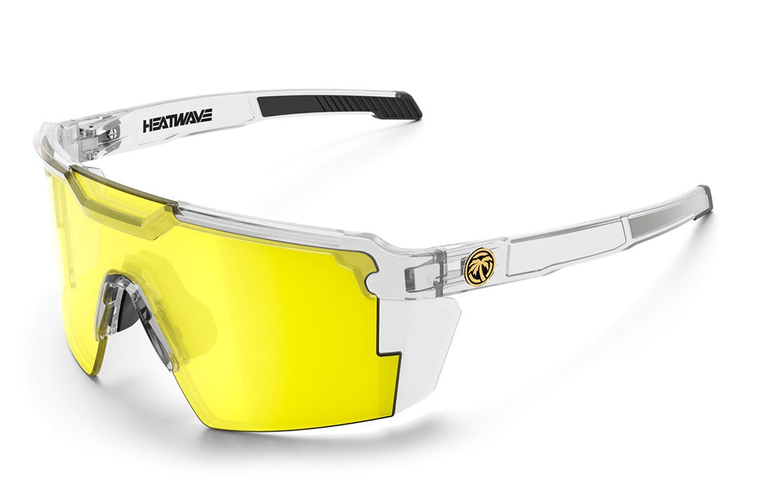 Heat Wave Visual Future Tech Sunglasses with clear frame and hi vis yellow lens.