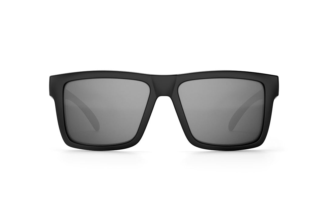 Front view of Heat Wave Visual Vise Sunglasses with black frame and silver lenses.