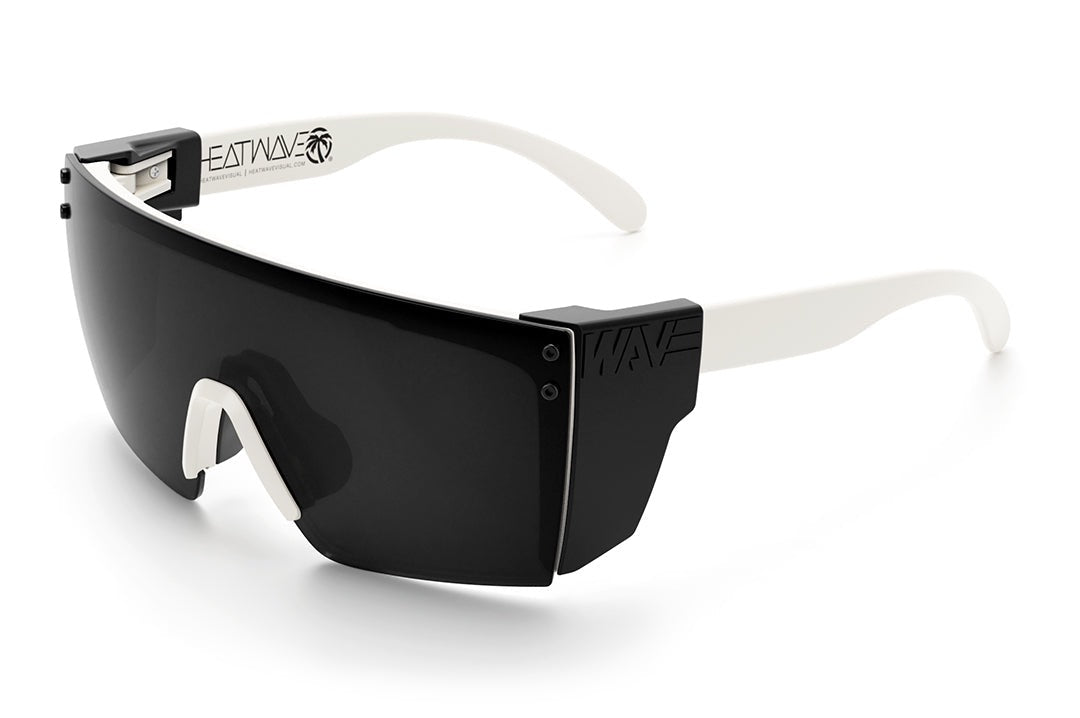 Heat Wave Visual Lazer Face Z87 Sunglasses with white frame, black lens and black side shields.