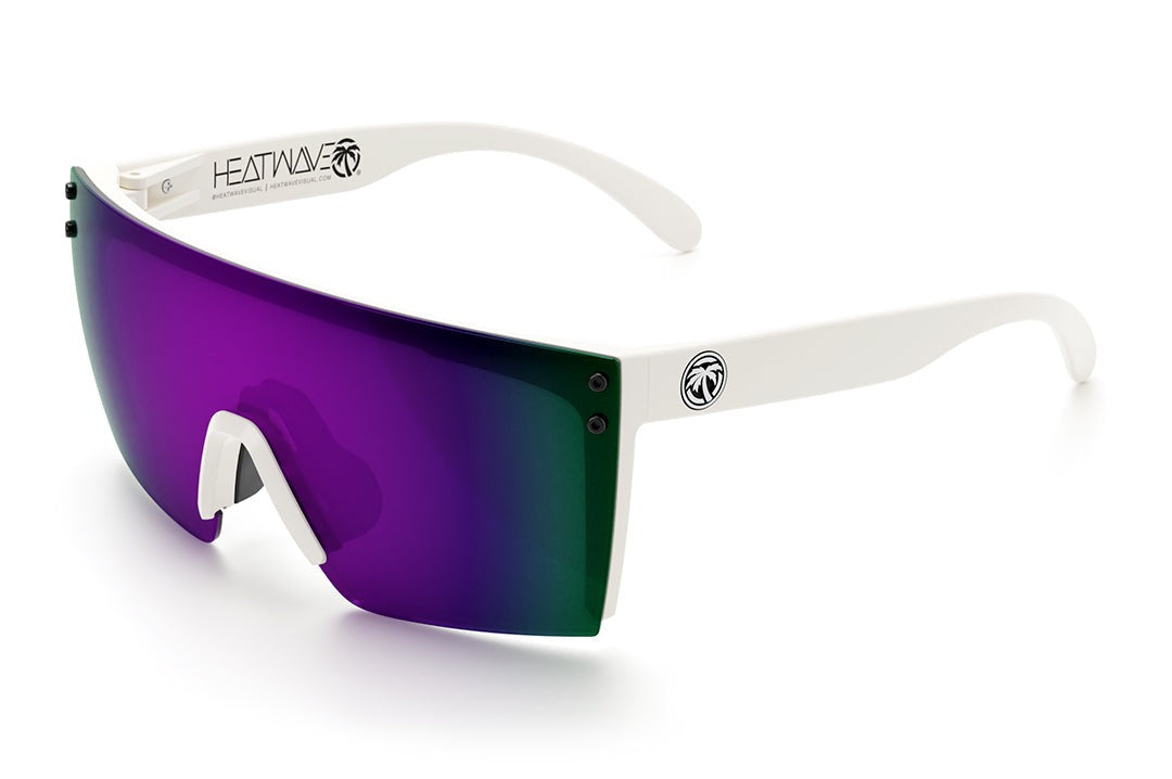Heat Wave Visual Lazer Face Z87 Sunglasses with white frame and ultra violet lens.