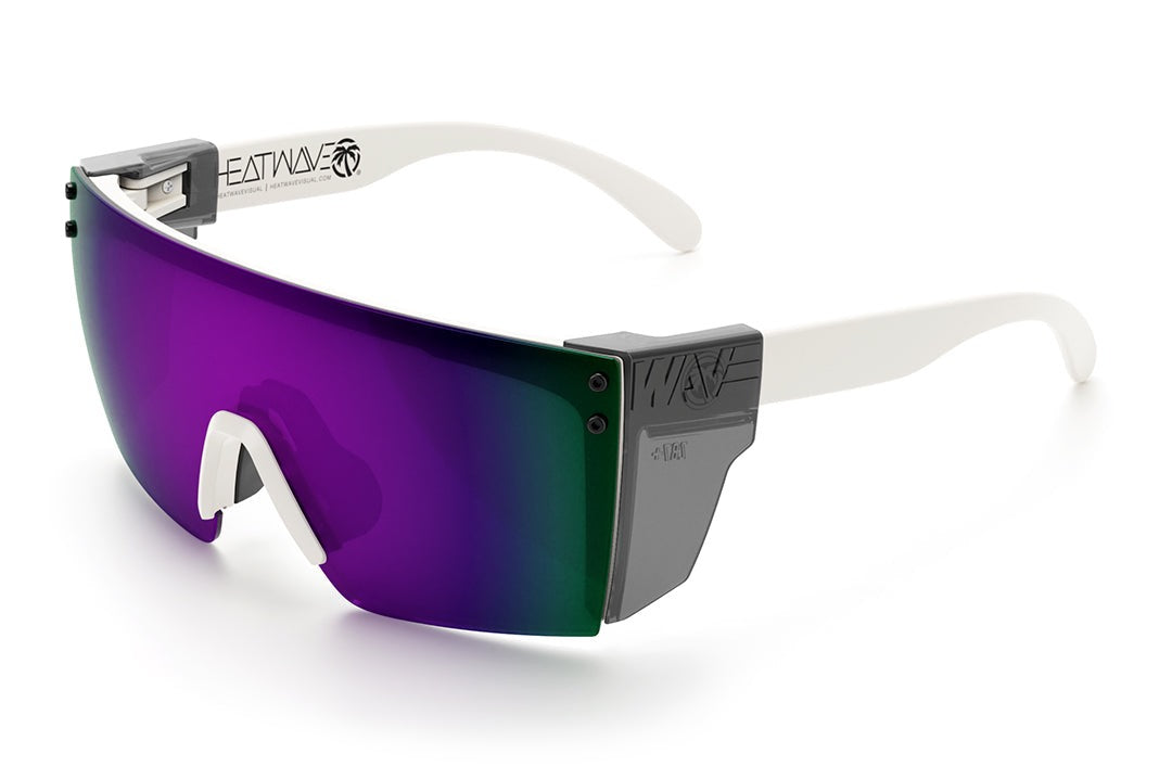 Heat Wave Visual Lazer Face Z87 Sunglasses with white frame, ultra violet lens and smoke side shields.