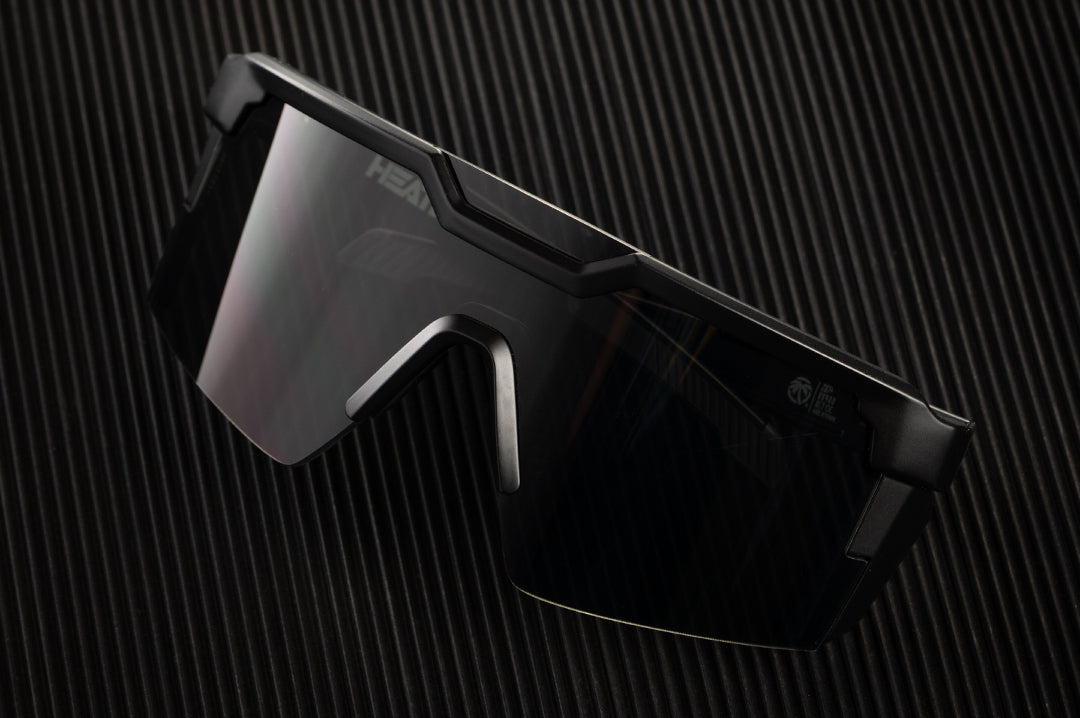 Front of Heat Wave Visual Future Tech Sunglasses with black frame and black lens.