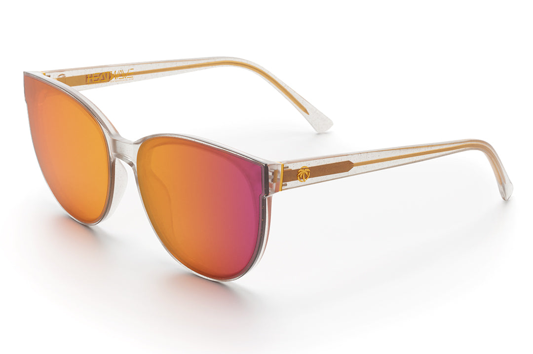 Heat Wave Visual Womens Carat Sunglasses with clear sparkle frame and rose gold lenses.