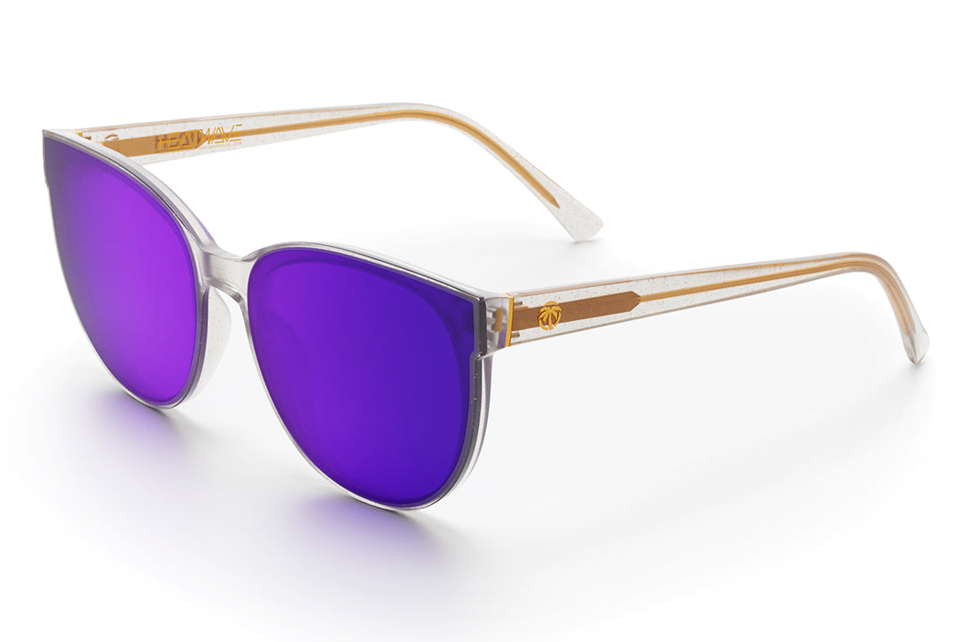 Heat Wave Visual Womens Carat Sunglasses with clear sparkle frame and ultra violet lenses.