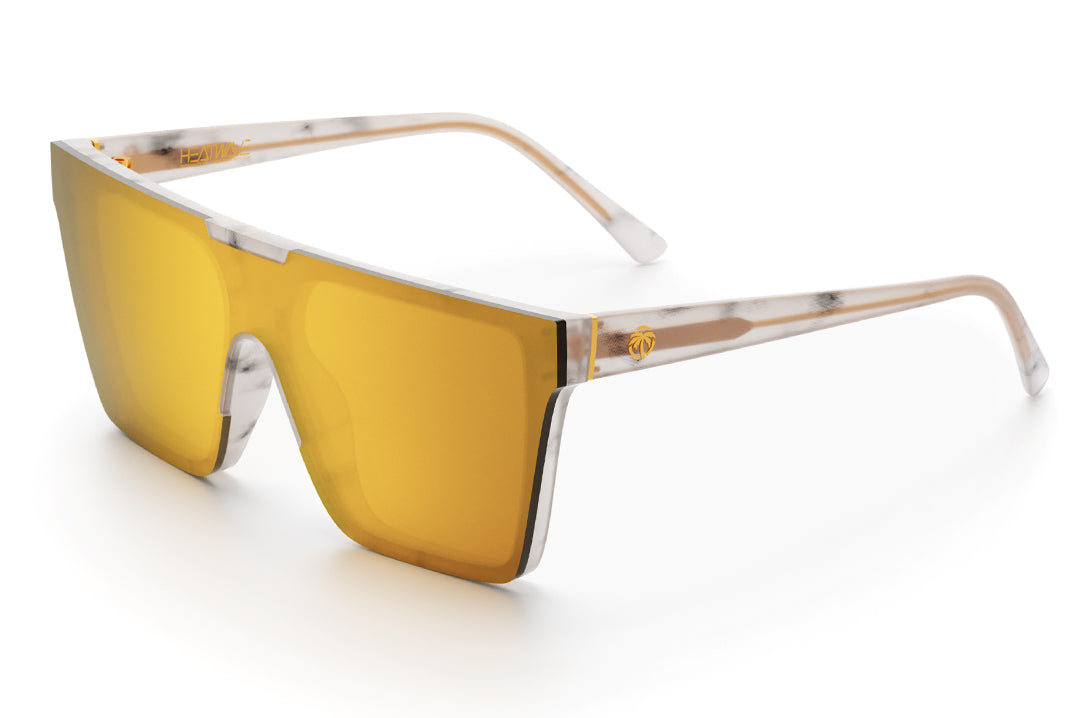 Heat Wave Visual Womens Clarity Sunglasses with marble frame and gold lens.
