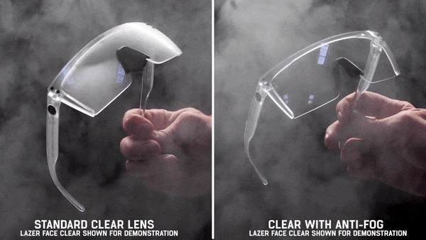 GIF showing Heat Wave Visual anti fog sunglasses not fogging up in steam..