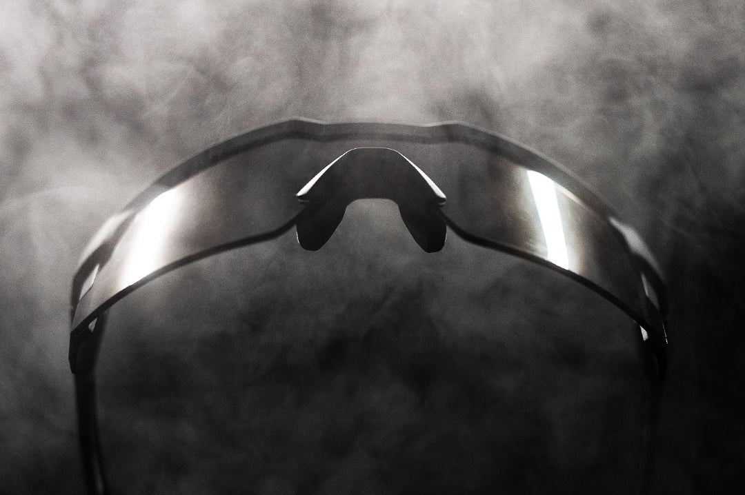 Heat Wave Visual Future Tech Sunglasses with black frame and anti fog black lens in steam.