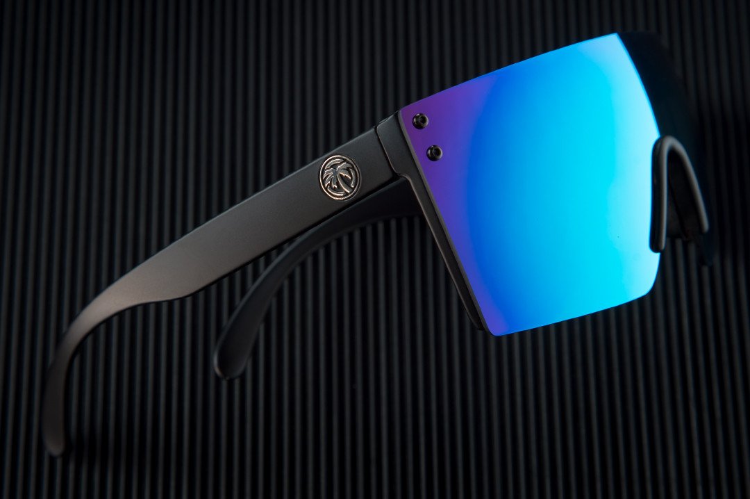 Side view of Heat Wave Visual Lazer Face Z87 Sunglasses with black frame and galaxy blue lens. 
