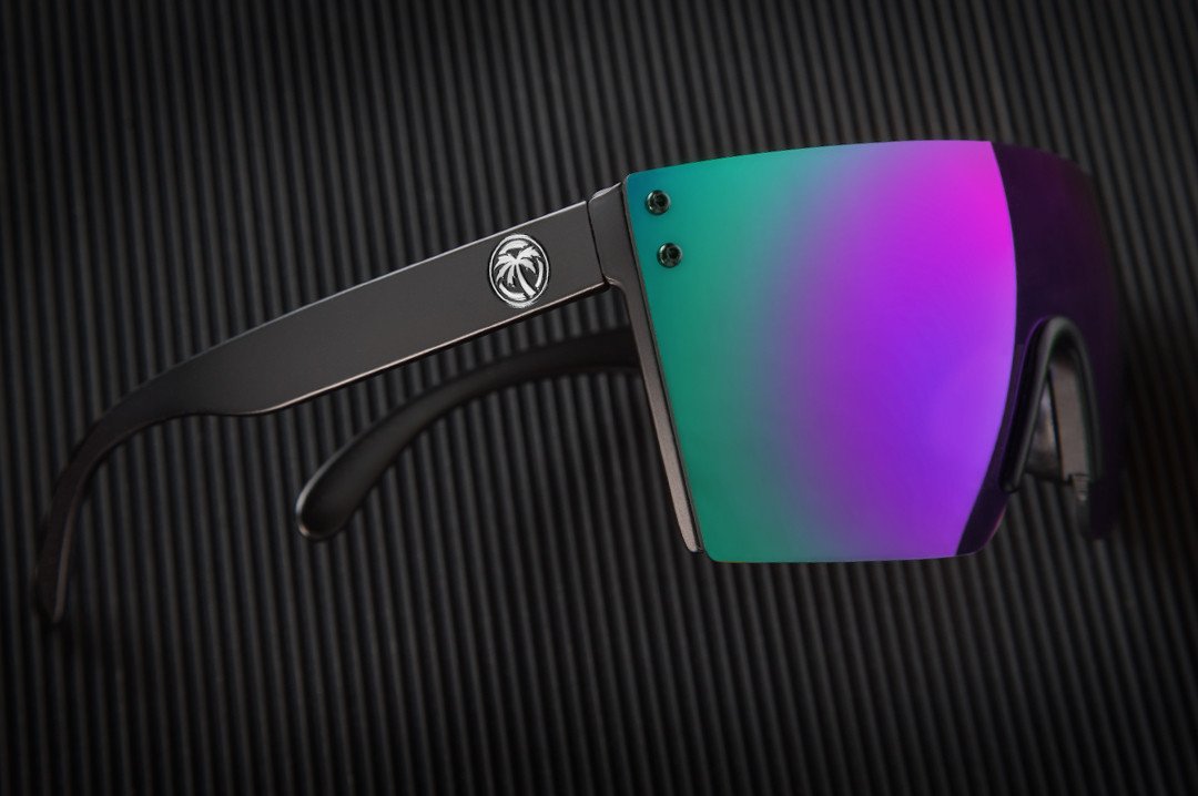 Side view of Heat Wave Visual Lazer Face Z87 Sunglasses with black frame and ultra violet lens.