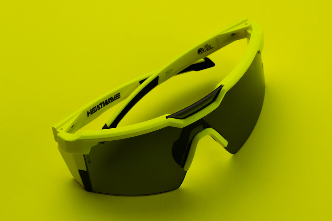 Heat Wave Visual Future Tech Sunglasses with hi vis yellow frame and black lens.