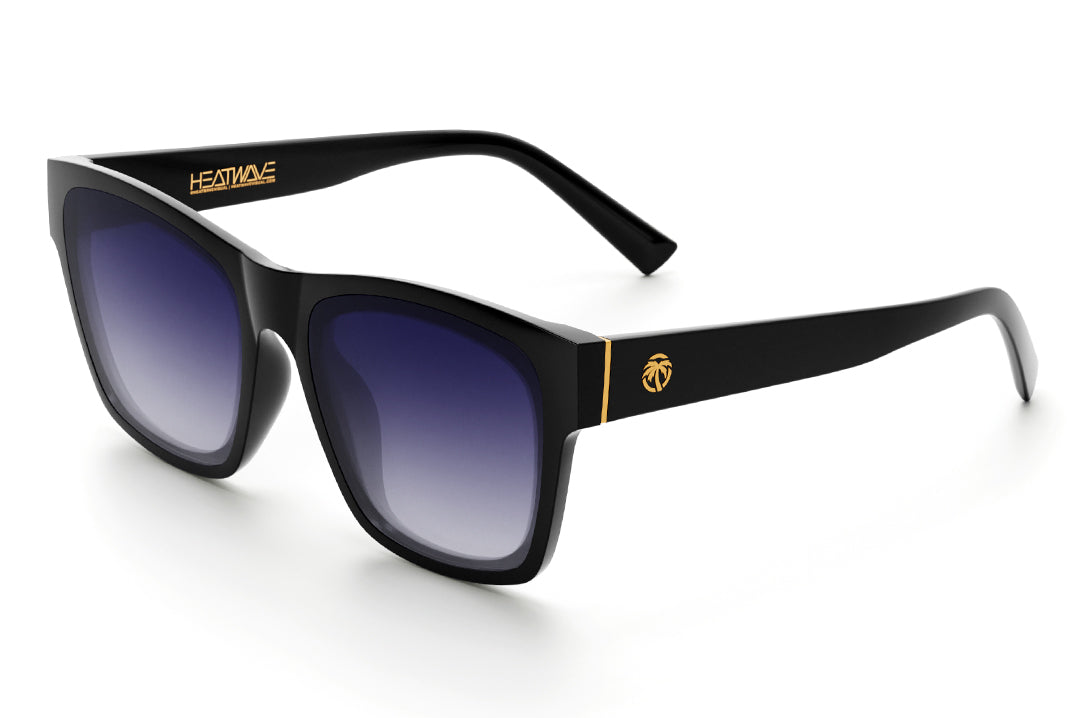Heat Wave Visual Womens Marylin Sunglasses with black frame and purple gradient lenses.