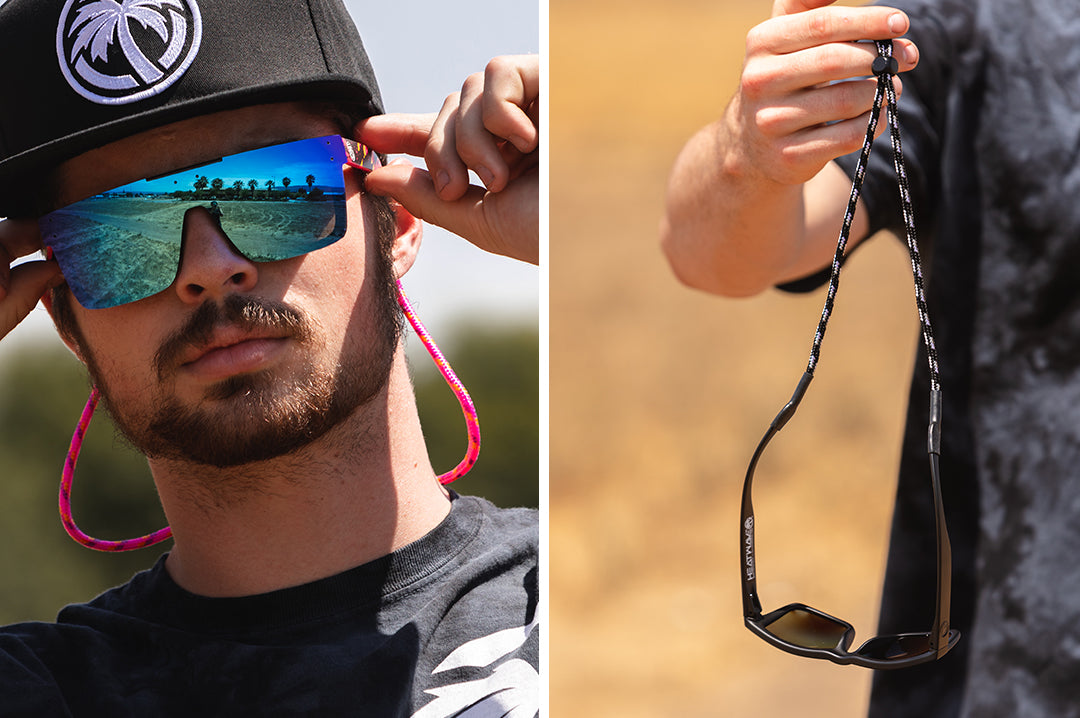 Heat Wave Visual black rope shade saver on a pair of sunglasses.