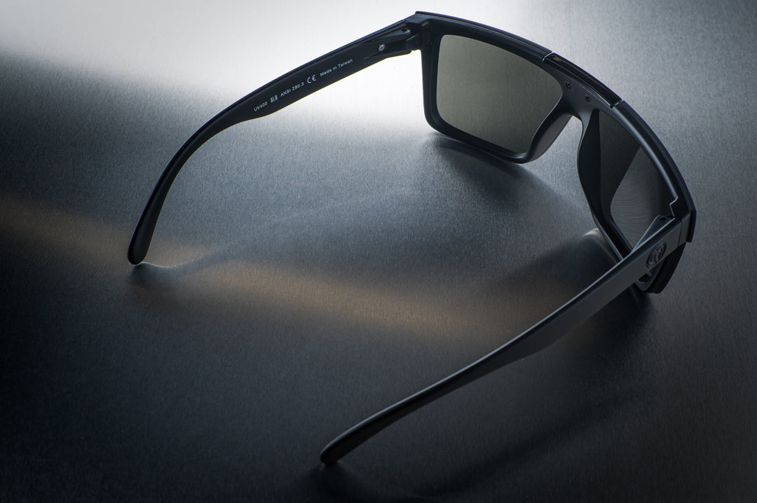 Back of Heat Wave Visual Quatro Sunglasses with black frame and silver lens.