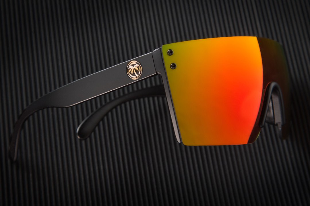 Side view of Heat Wave Visual Lazer Face Z87 Sunglasses with black frame and sunblast orange yellow lens.