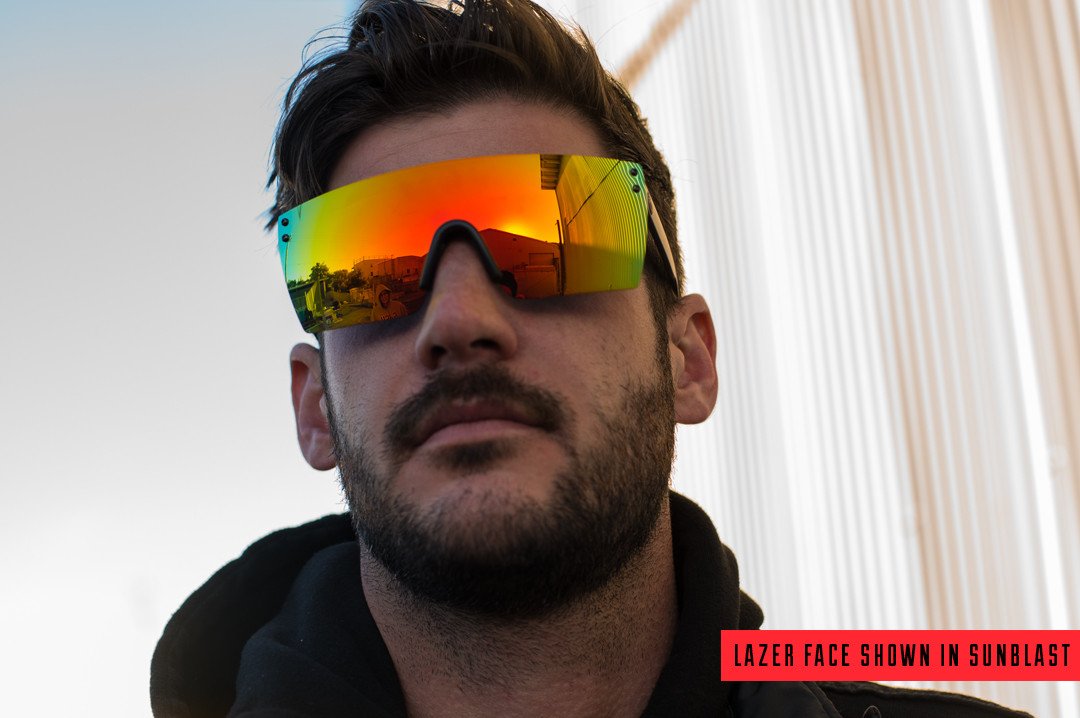 Doug wearing Heat Wave Visual Lazer Face Z87 Sunglasses with black frame and sunblast orange yellow lens.