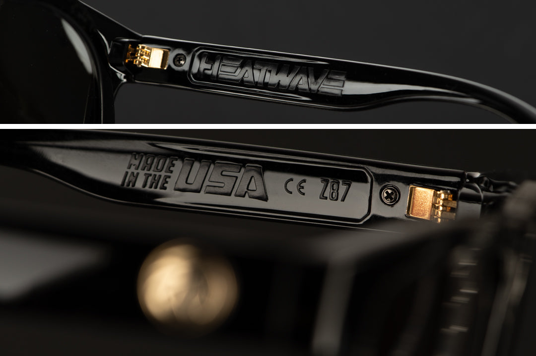 Close up of the inner part of the Heat Wave Visual USA made Vise Sunglasses.