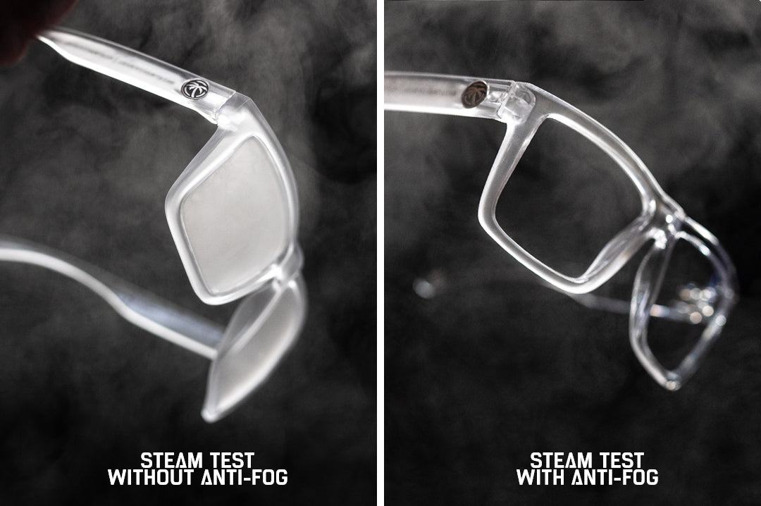 Steam test with Heat Wave Visual Clear Vise Z87 Sunglasses with anti-fog clear lenses.