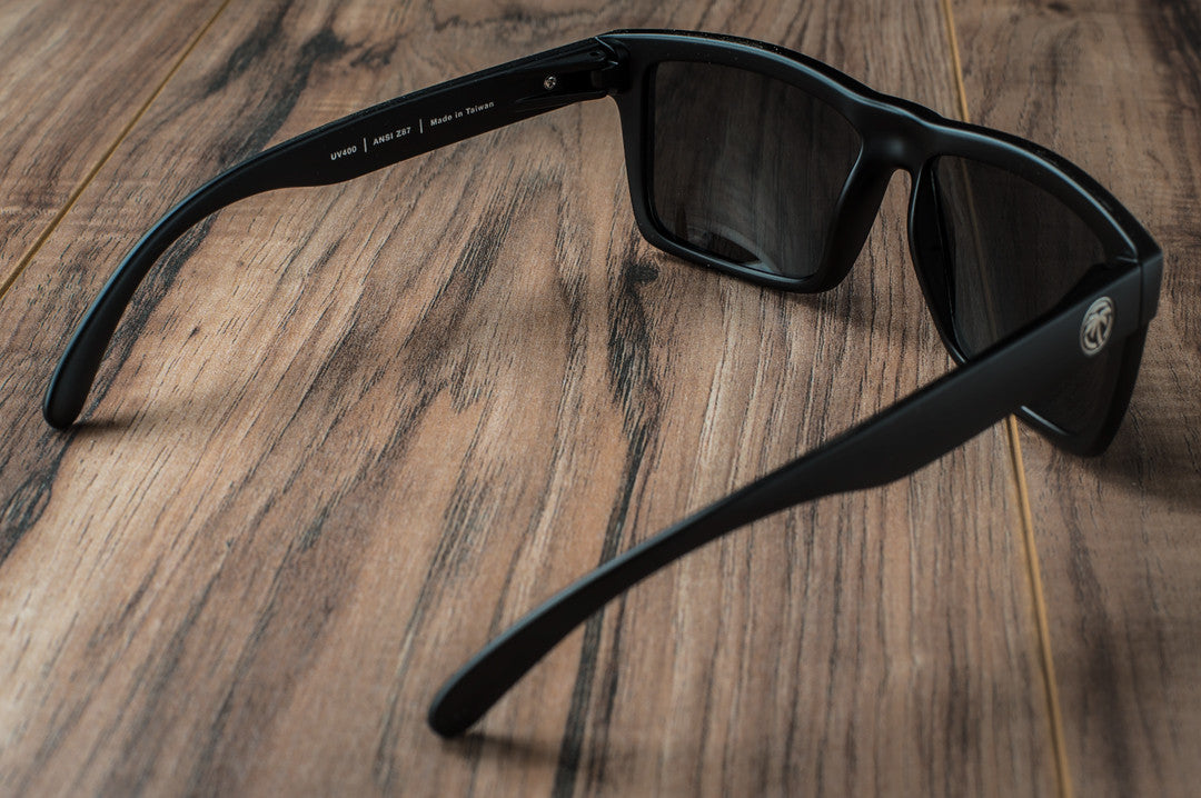 Back view of Heat Wave Visual Vise Z87 Sunglasses with black frames and black lenses.