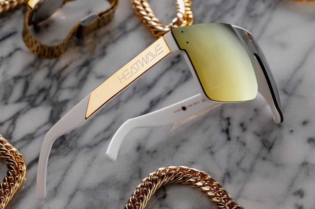 Quatro White Frame Sunglasses: Gold Metal Customs